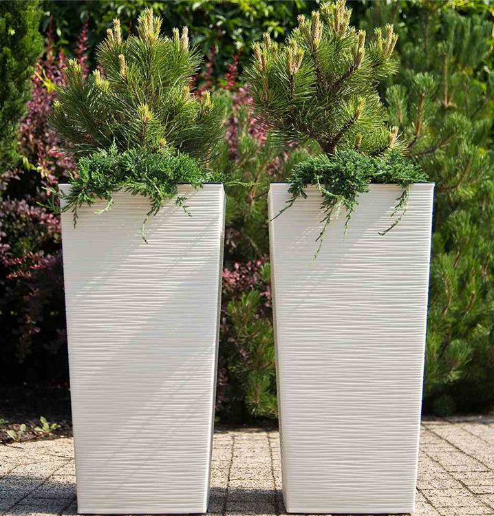 Siena Garden Pflanzkübel Nizza, eckig, 25x25x46,5 cm Rillenoptik in weiß  Kunststoff
